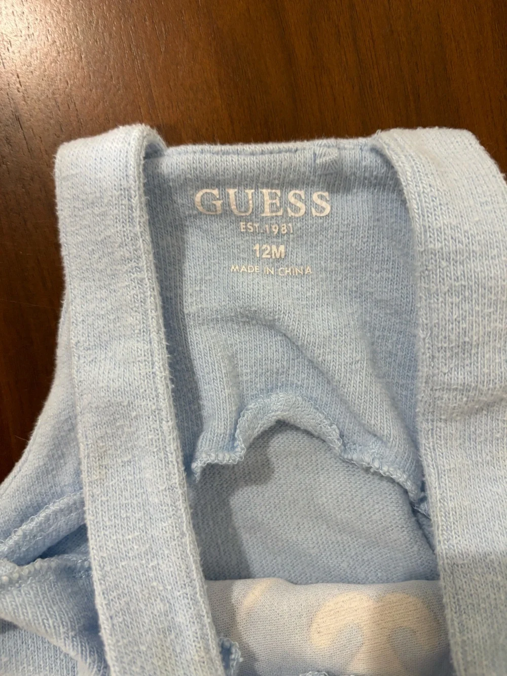 Guess Light Blue Overalls with Cream Bear Applique